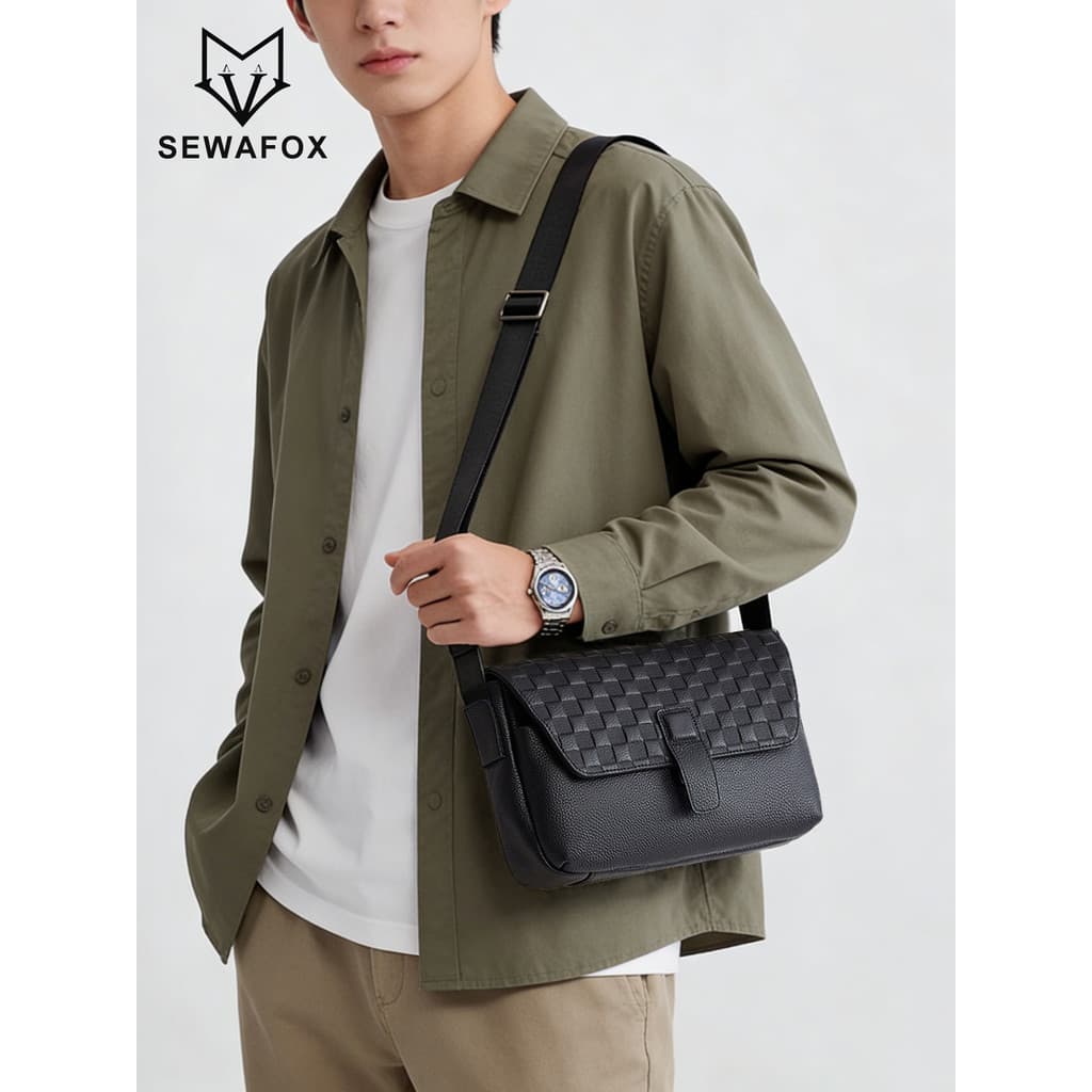 Bolsa de ombro de couro masculina, bolsa de trabalho para viagem, bolsa mensageiro diária, repelente de água, sensação d