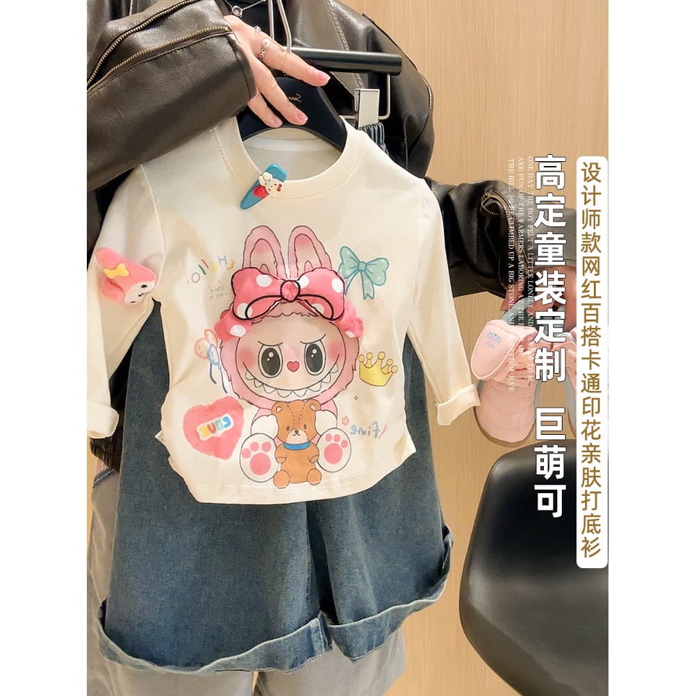 2026 outono novo estilo meninas de manga comprida camiseta influenciador menina camisa de fundo estilo coreano All-Match
