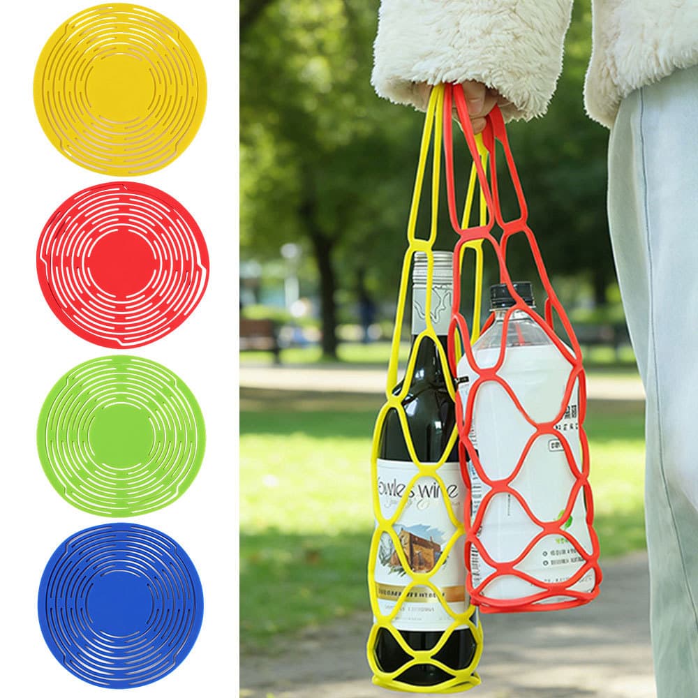 Porta-Garrafas De Silicone Dobrável Multicolorido , Portátil , Garrafa De Bebida De Vinho , Sacola De Rede