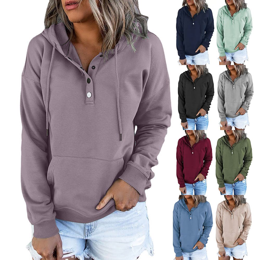 Roupas femininas de comércio exterior transfronteiriço 2026 independente em pé manga comprida solta Casual com capuz D