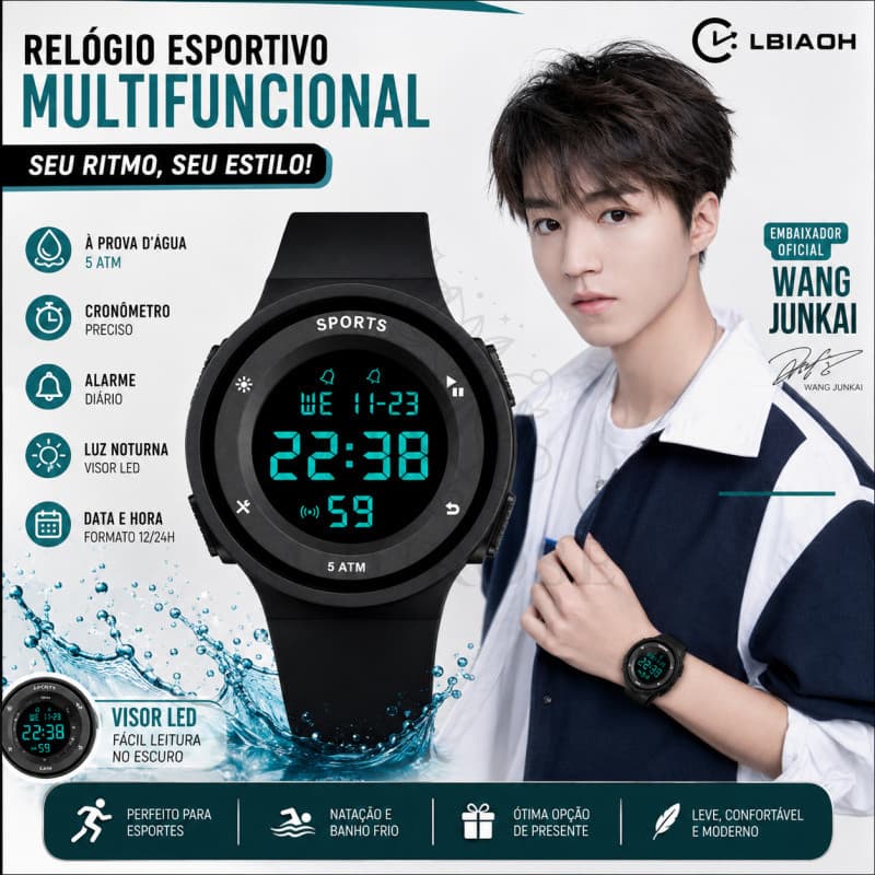 MIIUROSE Relógio eletrônico esportivo à prova d'água para homens, luminoso, multifuncional, simples, casual, para uso ao