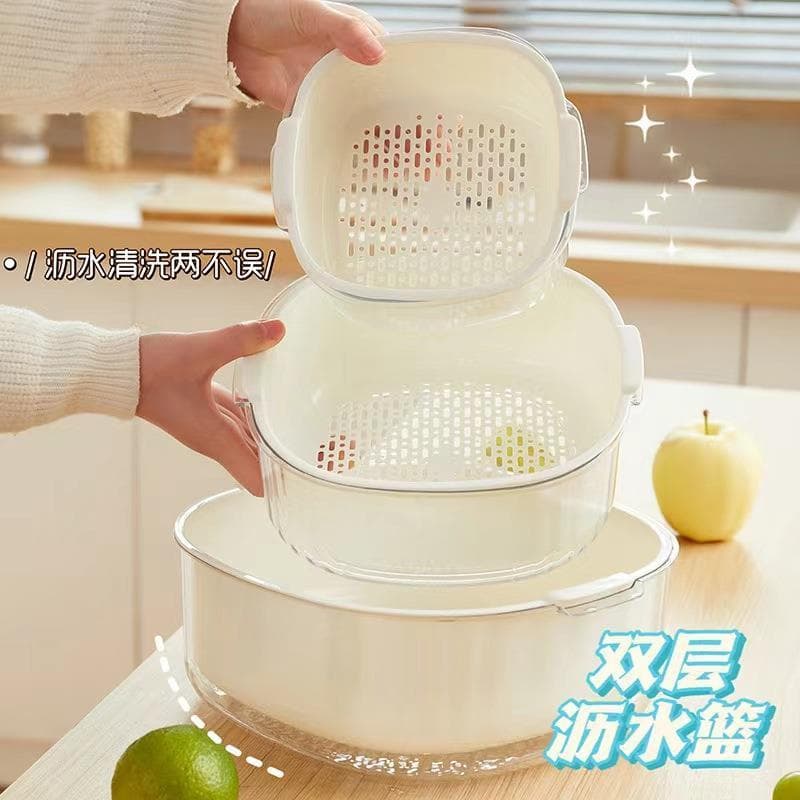 Cesta de drenagem de plástico multifuncional conjunto de seis peças cozinha cesta de lavagem de vegetais frutas dupla ca