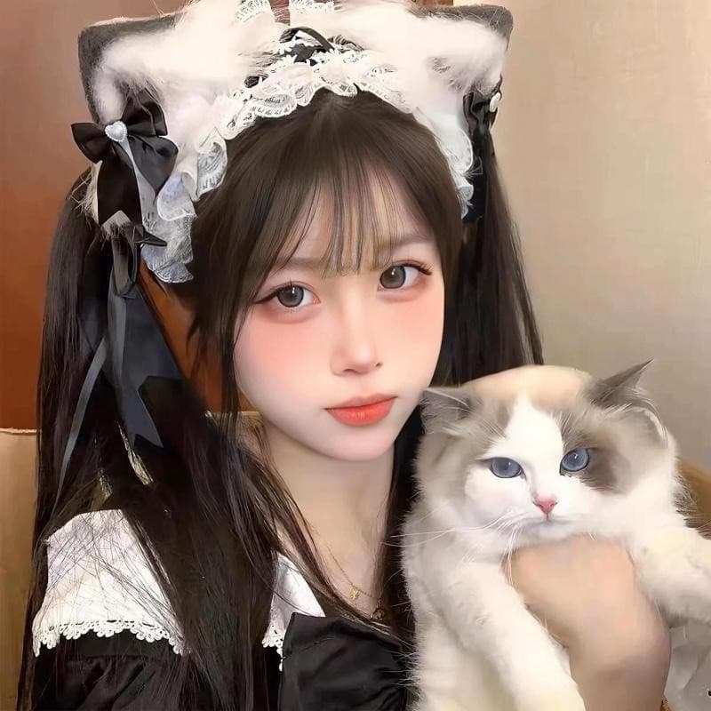 Doce menina cosplay orelha de gato bandana lolita gato menina Animal orelha bandana KC Headwear arco Hairpin acessórios