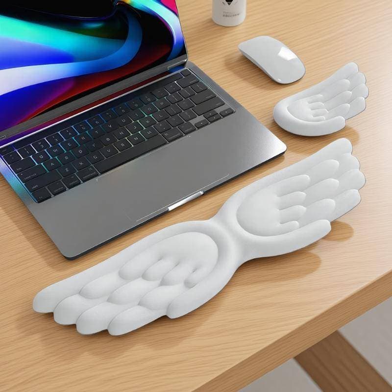 [Fre] Teclado Em Formato De Asas De Anjo Mouse Descanso De Pulso Asa Memory Foam Antiderrapante Silicone Protetor Ergonô