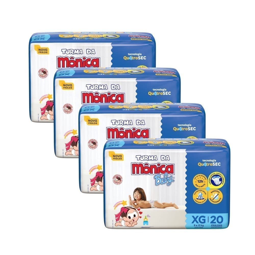 Fraldas descartáveis promoção Kit 4 Pacotes - Fralda Infantil  Turma da Monica Jumbo XG Pacote c/20 un.