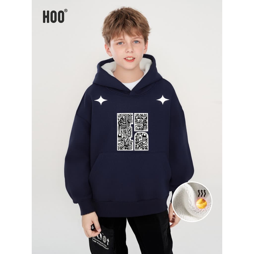 Hoo meninos forro de lã moletom grandes crianças com capuz Street Wear Casual quente engrossado crianças roupas meninos