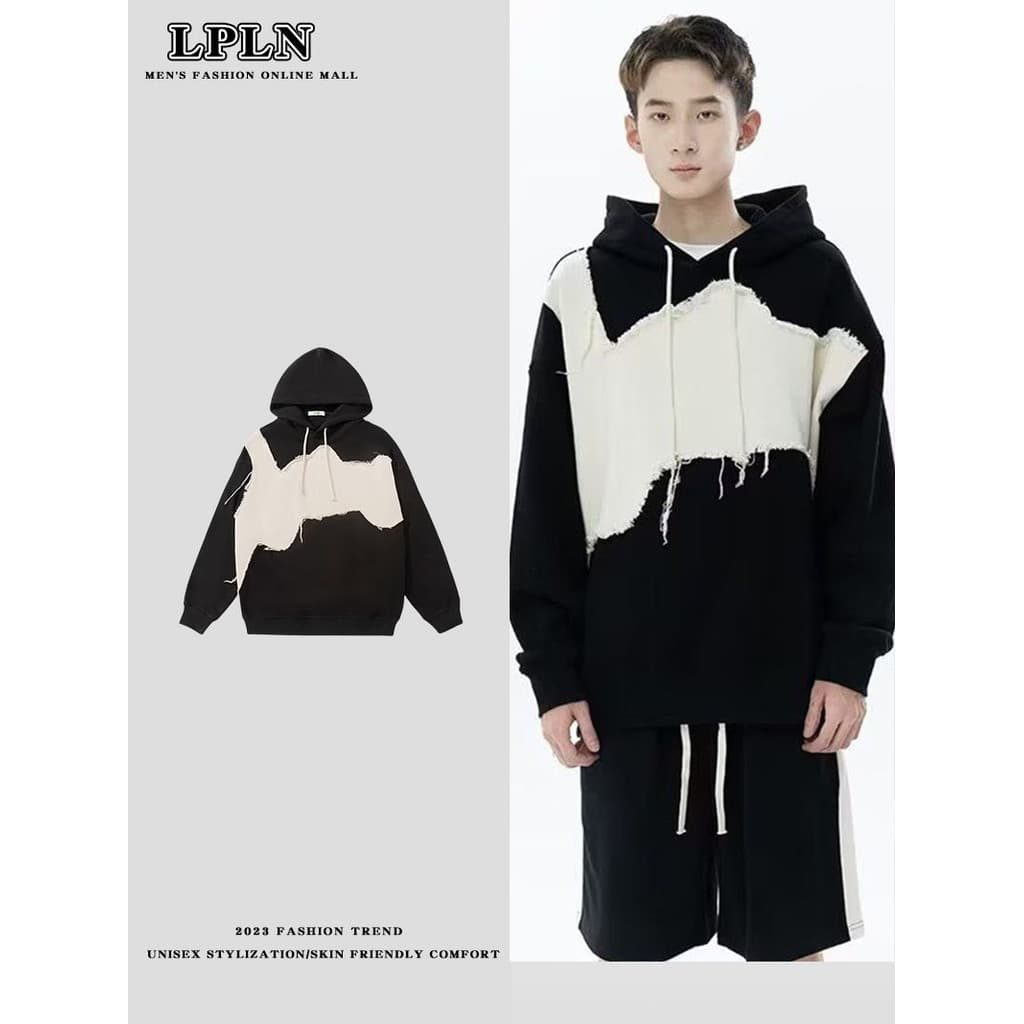 LPLN estilo americano frito rua Design estilo preguiçoso contraste cor costura moletom masculino feminino primavera outo