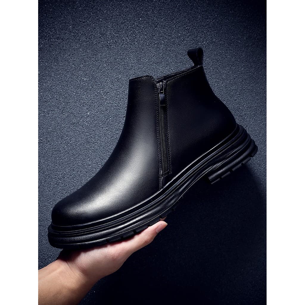 Chelsea botas de couro masculino inverno Mid-Top zíper Martin botas outono estilo britânico botas curtas de sola grossa