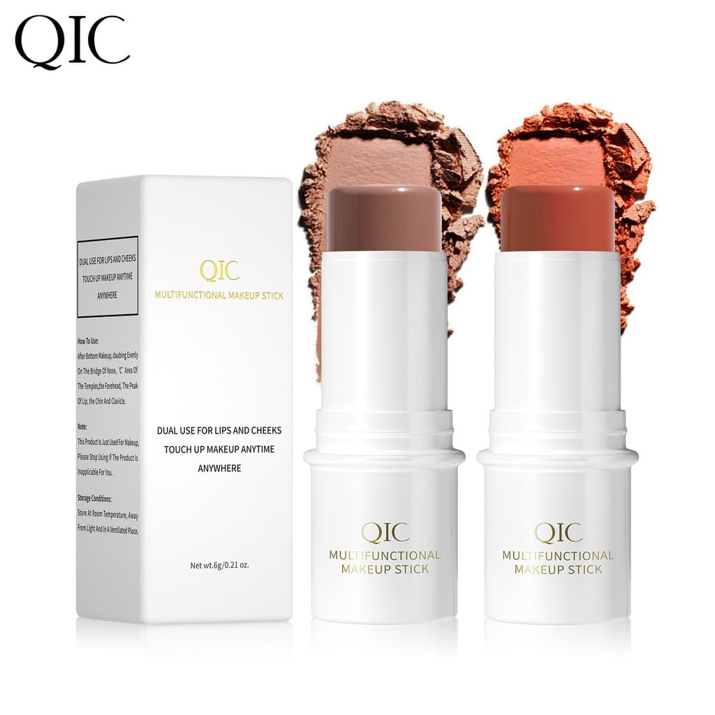 [Estoque pronto] Qinicai Bronze Pó Reparação de Alto Brilho Vara Maquiagem Natural À Prova D 'Água Fosco Rosa Blush Lama
