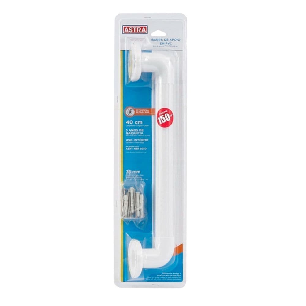 Barra de Apoio Banheiro 40cm Branco para Idosos e Pessoas com Deficiência Astra
