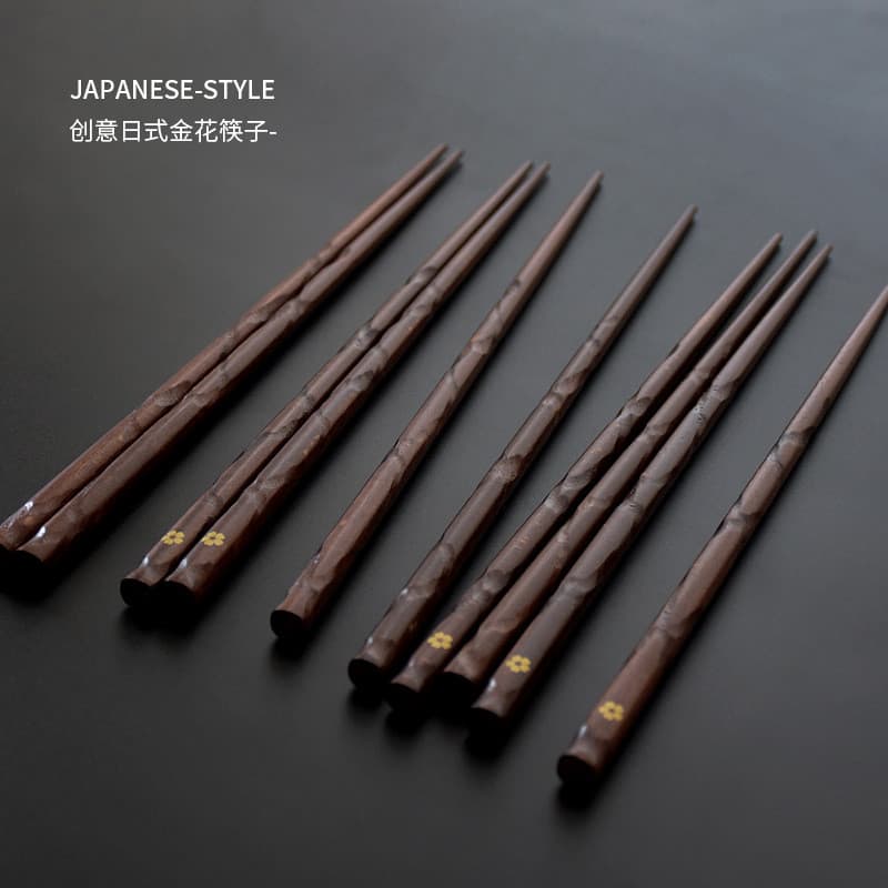 Pauzinhos de madeira estilo japonês criativo, flor dourada, pauzinhos de madeira, pauzinhos pontiagudos exclusivos, data