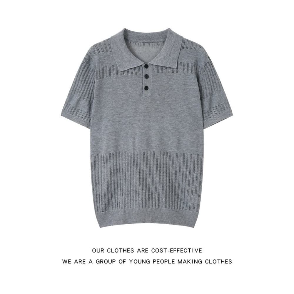 Estilo de dinheiro antigo gola Polo de malha de manga curta camiseta masculina verão Retro lapela respirável All-Match F