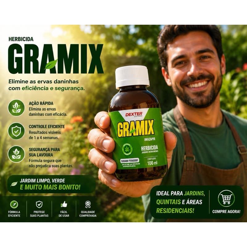 Gramix Herbicida Seletivo Eficaz Gramado Grama Jardim 100ml