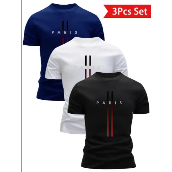 Kit De Camiseta Masculina Plus Size P ao G4  Paris Camisa T-shirt Leve E Macia 100% Algodão Combo 3 Camisas