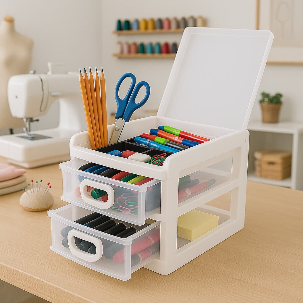 Mini Porta Tudo com Divisória e 2 Gavetas Organizador Prático e Versátil Cor Branco