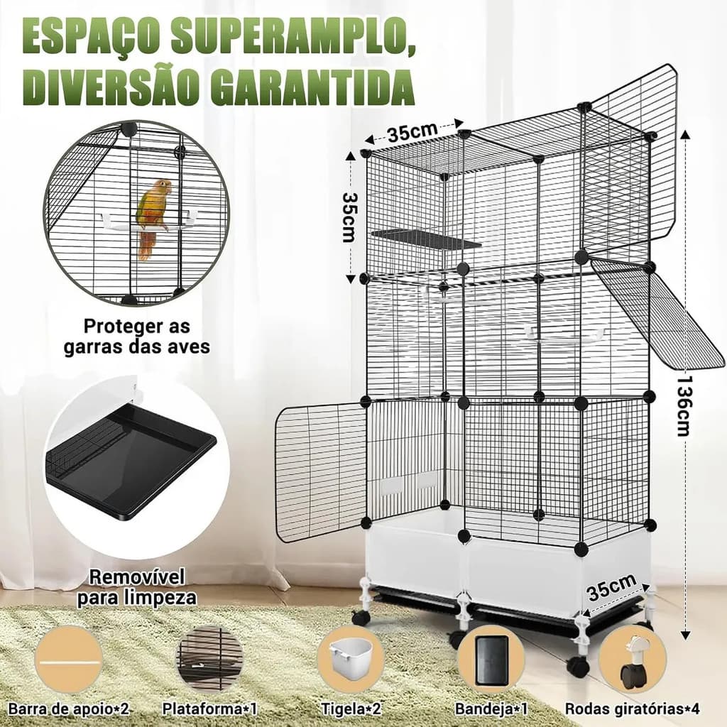 35*70*136CM Viveiro Para Aves Grande Para Calopsita Papagaio Ringneck Espaçoso Seguro e Resistente