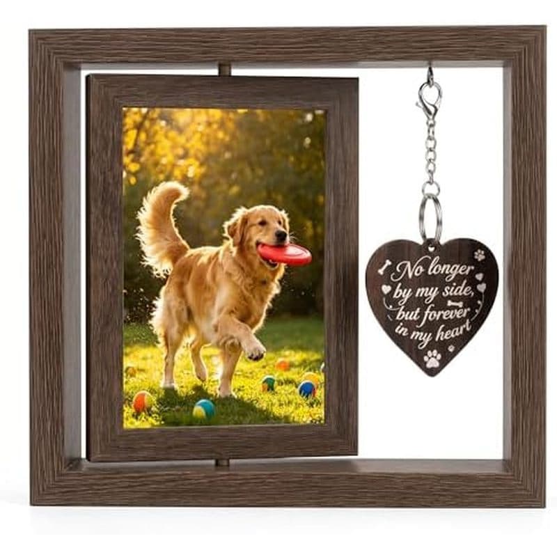 Presentes Memorial Para Cães Perda De Cachorro-Moldura Giratória De Madeira Branca 4x6-Animais De Estimação-Presente De