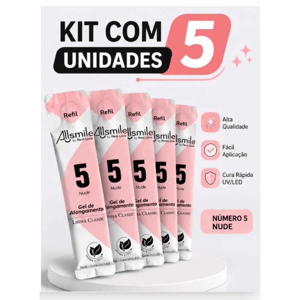 5 Refil Gel 5 Nude Real Love para Unhas 15ml