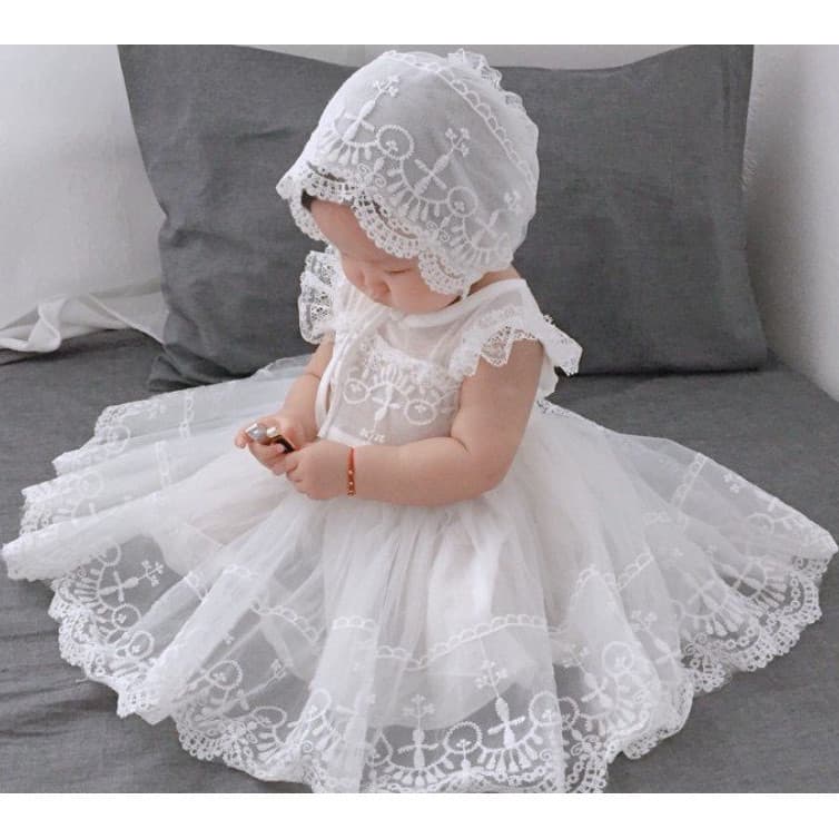 Vestido De Batizado De Bebê Para Menina Branco De 1 Ano De Idade Noiva Sem Mangas