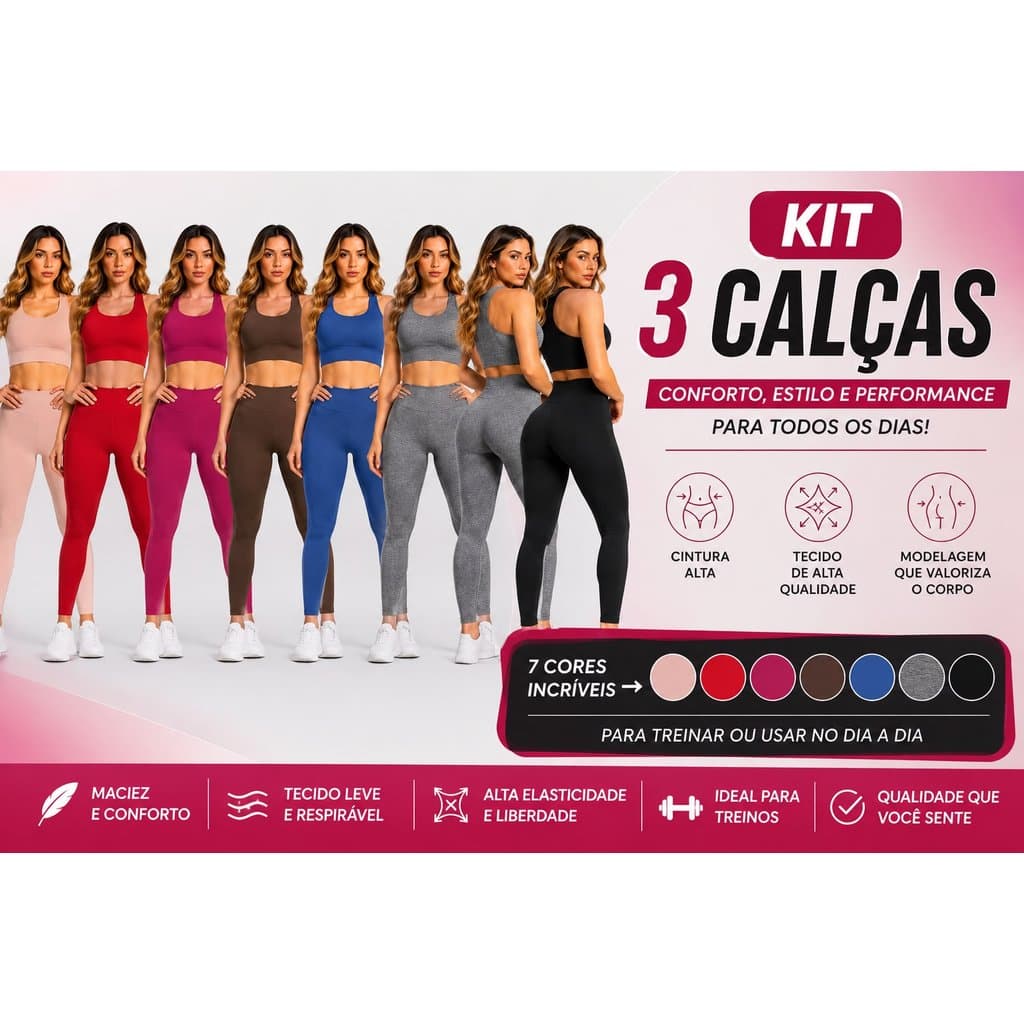 KIT 3 Legging Blackout Basic Com Flexibilidade
