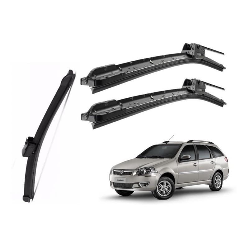 Kit 3 Palhetas Limpador De Parabrisa Dianteiro + Traseiro Para Fiat Palio Weekend e Adventure G3 2004 2005 2006 2007