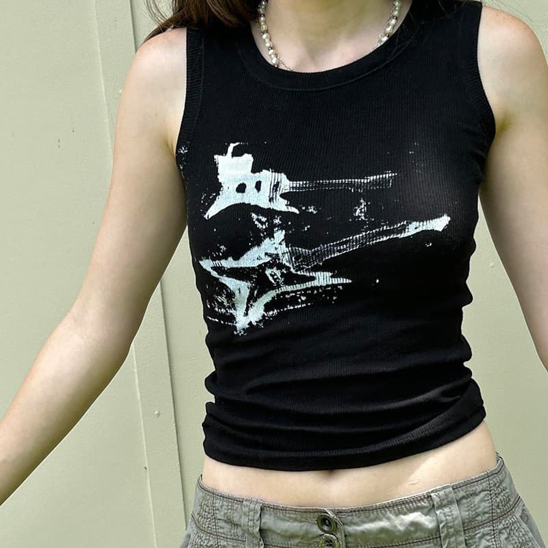 Colete Sem Mangas Estampado Y2K, Top Curto Feminino Estilo Harajuku 0271