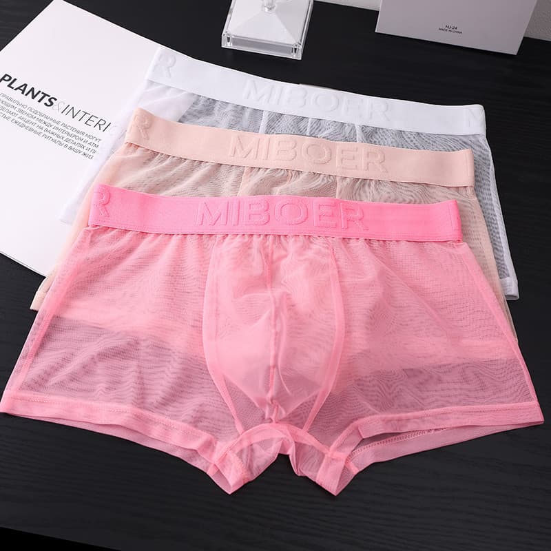Cuecas Boxer Masculinas Ultra-Transparentes de Verão em Seda Gelada Respirável com Malha Macia 3841