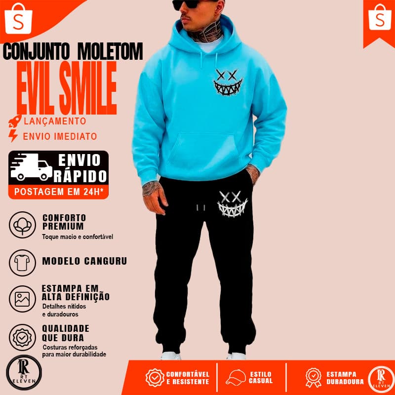 Conjunto Moletom Sm Blusa De Frio + Calça linha premium moleton canguru com bolso e capuz