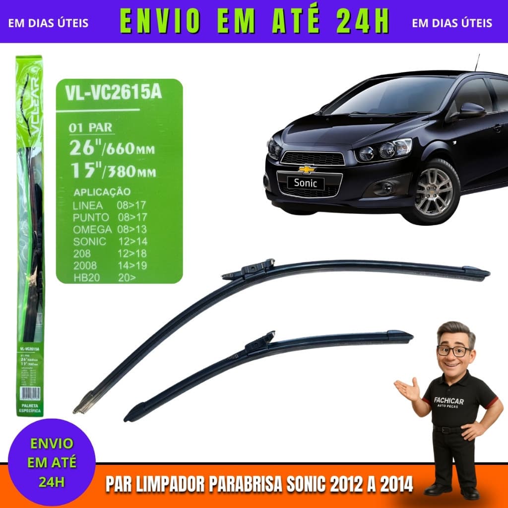 Par Palheta limpador Parabrisa Sonic 2012 2013 2014