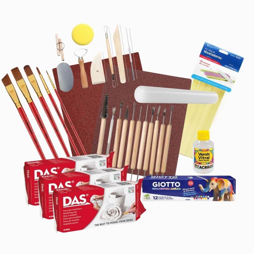 Kit 3 Massa Fria DAS 500g Tinta Réguas Ferramentas Pincéis