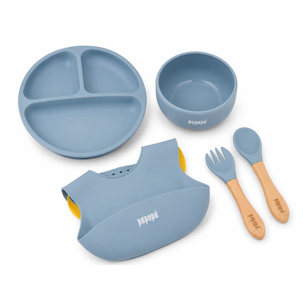 Kit Introdução Alimentar Papapá Silicone Prato Bowl Babador