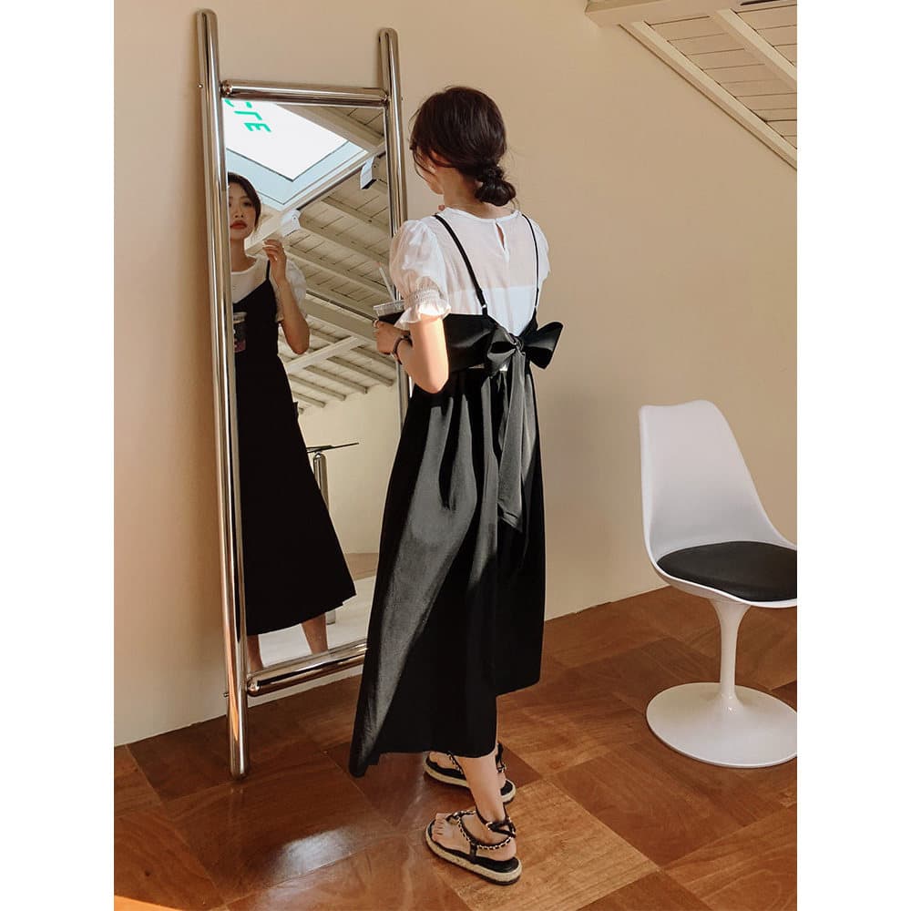 Preto estilingue vestido terno feminino 2024 verão novo estilo estilo francês mais magro olhar estilo suave Design arco