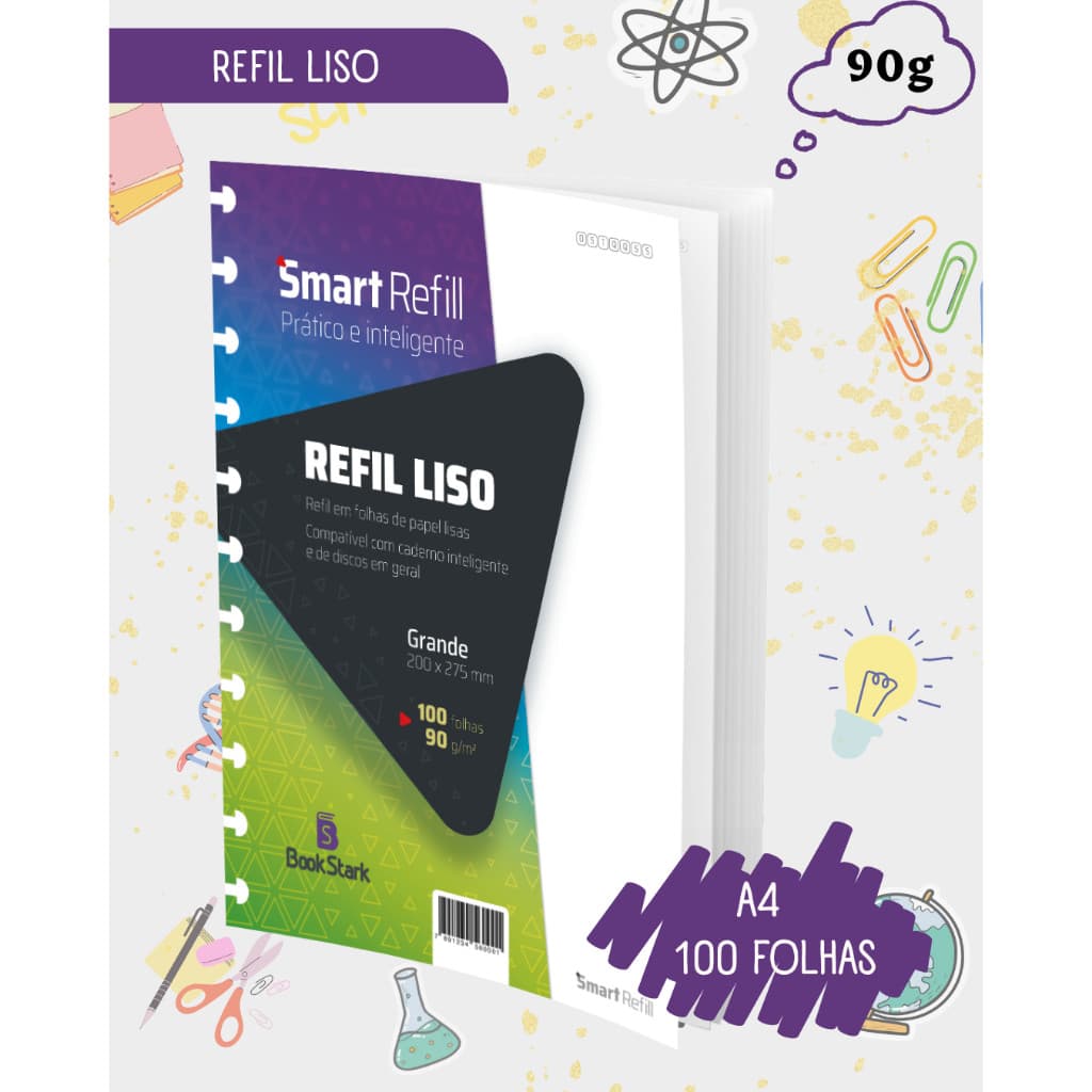 Refil LISO Para Caderno Inteligente - 11 Discos Grande 200x275mm 100 Folhas