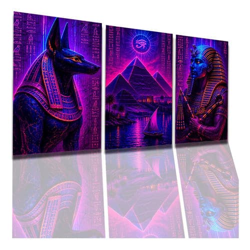 Kit 03 Quadros Decorativos Para Sala Egito Faraó Neon 50x90