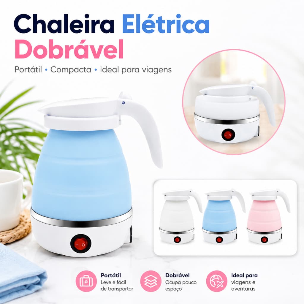 Jarra Chaleira Eletrica Retrátil 600ml 110v / 220v Silicone Esquentar Leite Café Chá Viagem