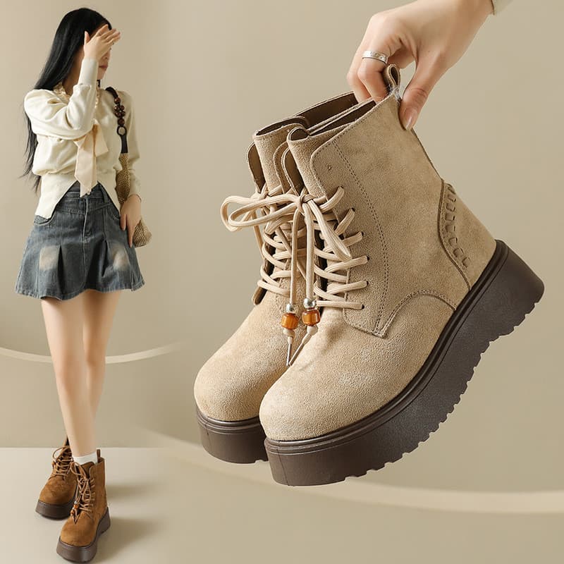 All-Match novo estilo outono inverno botas femininas de salto plano botas finas meados de tubo Martin botas de couro de