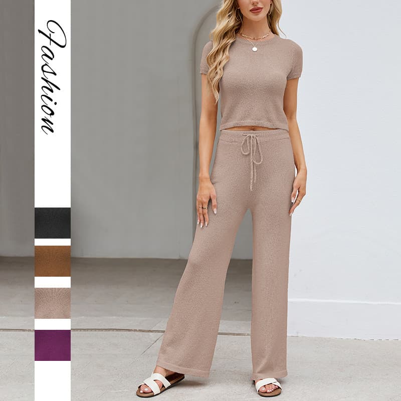 2026 Primavera Temu Moda Casual Feminina Malha Terno de Cor Sólida 7.19