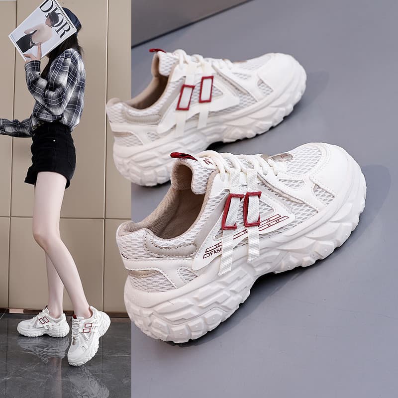 2026 primavera de sola grossa papai sapatos esportivos femininos casuais rendas aumentando sapatos únicos femininos leve
