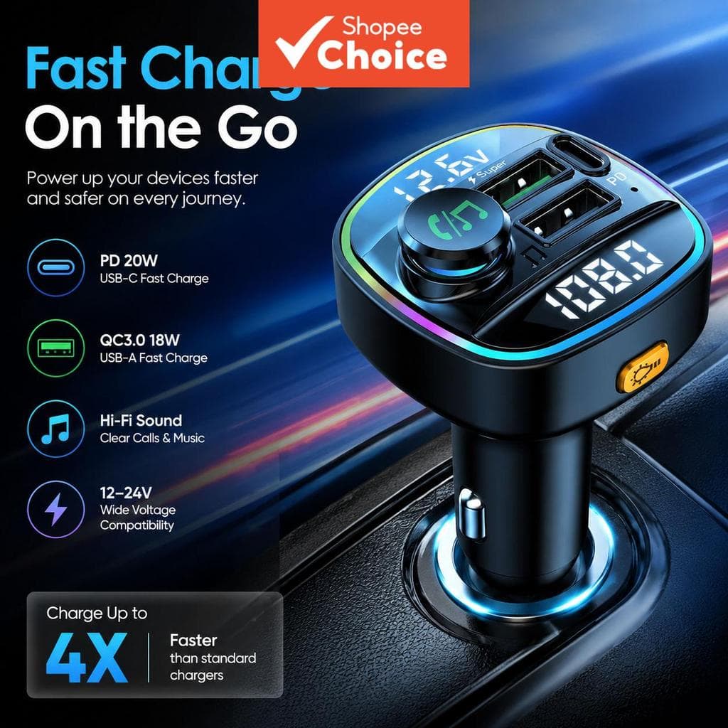 BLUETOOTH 5.2 Adaptador De Carregador De Carro Sem Fio Mp3 Player Chamadas Mãos-Livres Dual USB A + c Carregamento Rápid