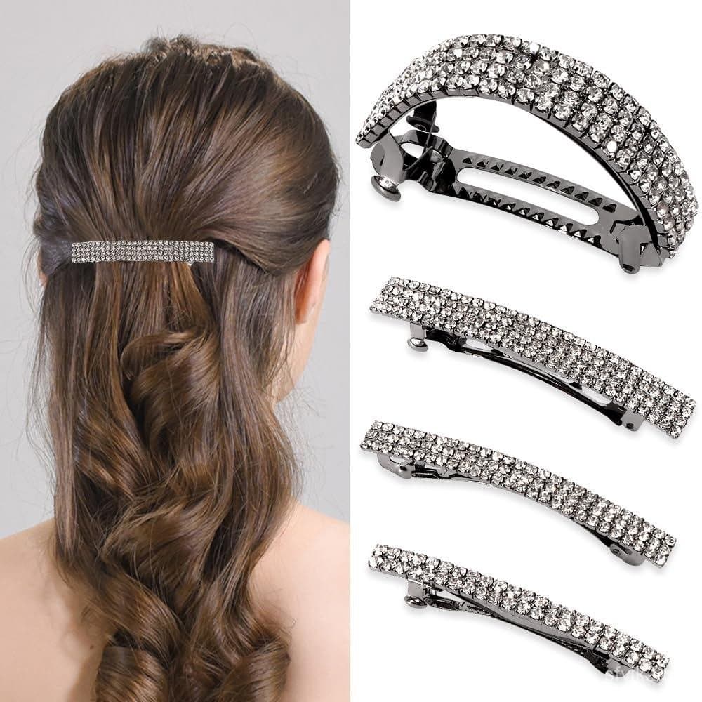Conjunto de 4 peças de presilhas de cabelo com strass, acessórios de cabelo femininos de metal brilhante com mola, presi