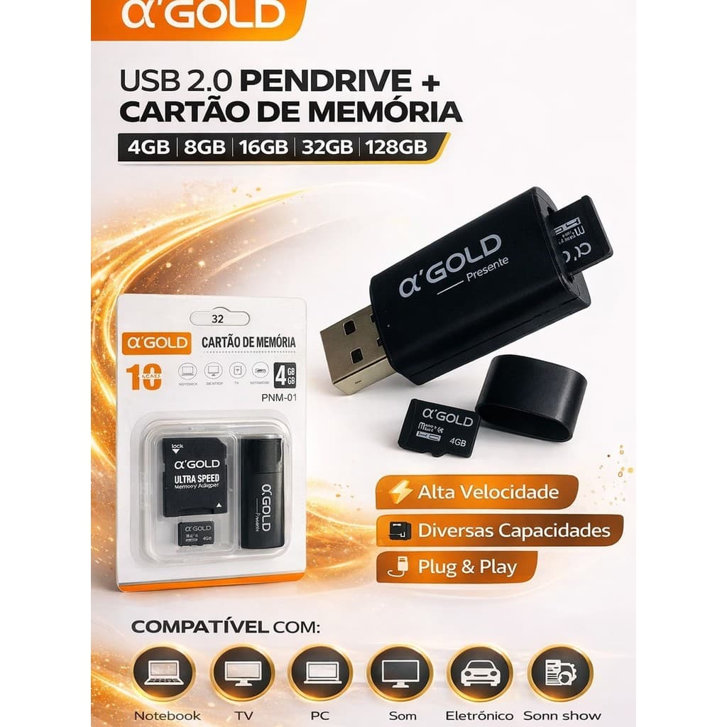 Cartão Micro SD A' GOLD Classe 10 para Transferência Rápida de Dados