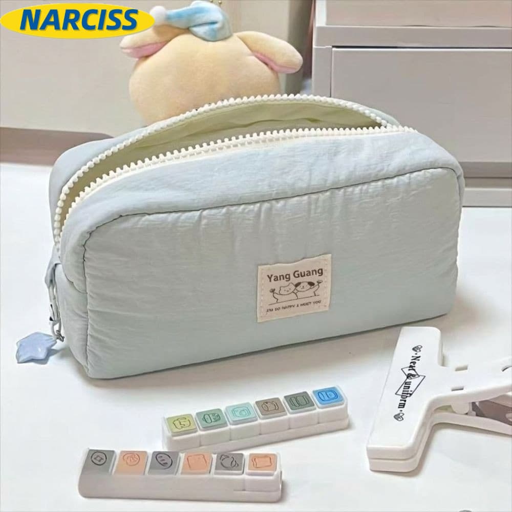 Lápis NARCISSUSPW , Bolsa De Caneta De Desenho Animado De Cor Sólida Cosmética De Lona De Grande Capacidade Para Estudan