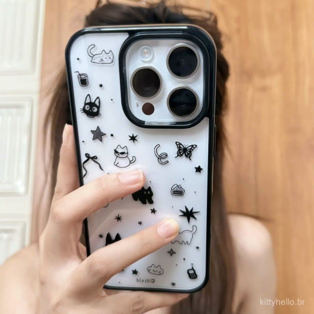 Um design de gato preto é adequado para a capa do iPhone 17 Pro Max, moldura preta de acrílico para iPhone 16 Pro, prote