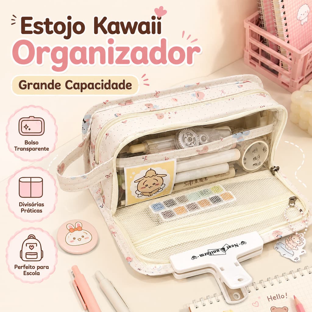 Estojo Elefante Kawaii Fofo Grande Capacidade Organizador de Lápis e Canetas Material Escolar