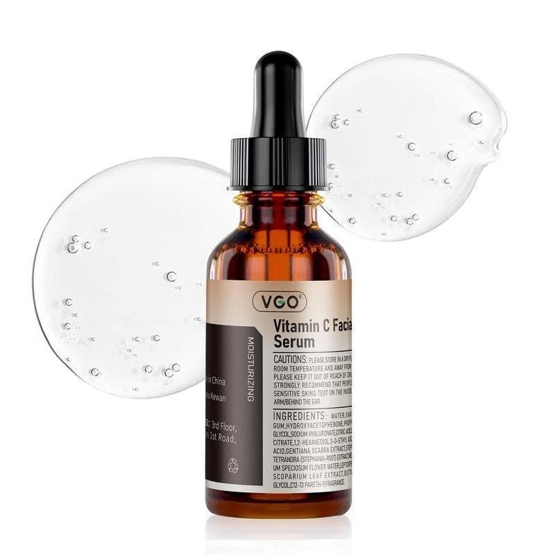 Sérum Facial de Vitamina C VGO, um sérum hidratante que contém Vitamina C, Ácido Hialurônico, Vitamina E e Zinco, adequa