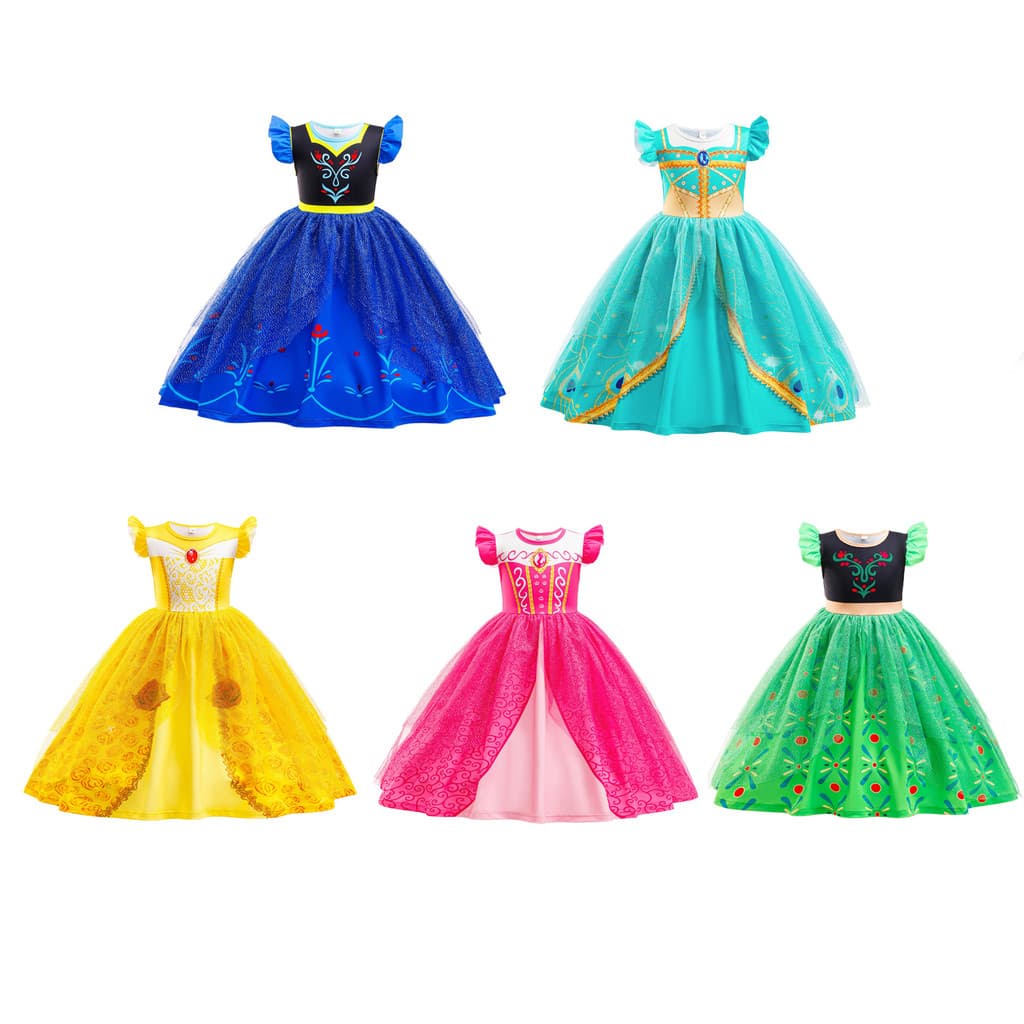 Crianças Princesa Traje Vestido Congelado Anna Elsa Belle Rapunzel Tutu Tule Meninas Festa De Aniversário Carnaval Outfi