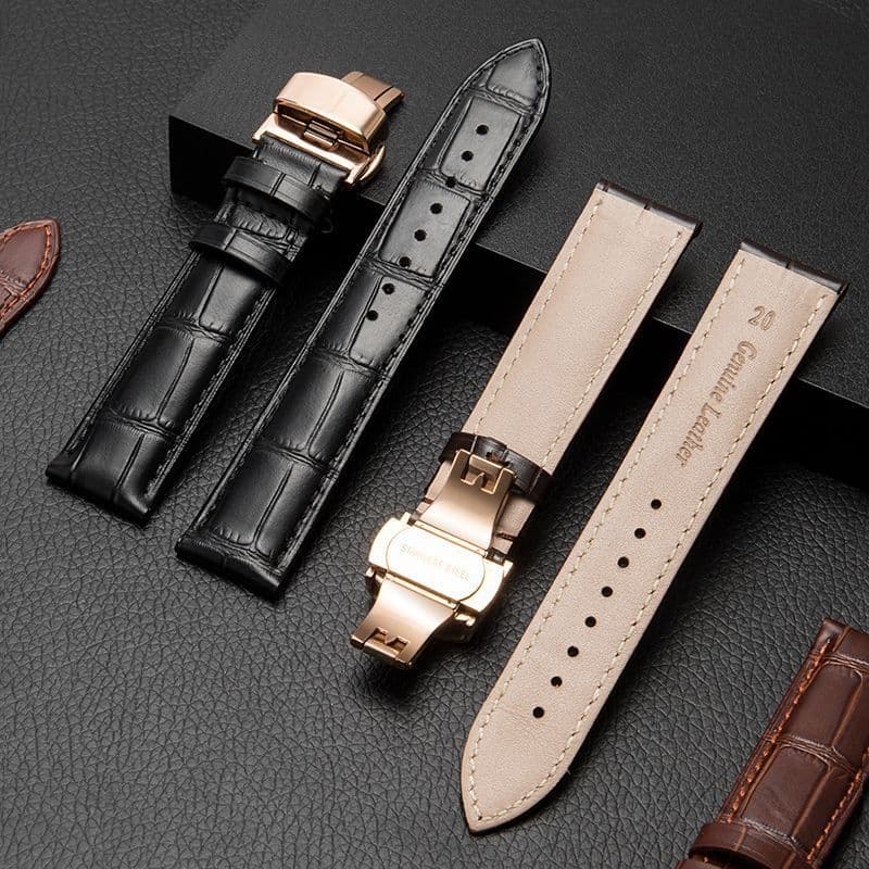 [Alça] Pulseira de relógio de couro genuíno masculino feminino estilo fivela de pino estilo pulseira de couro 18, 20, 22