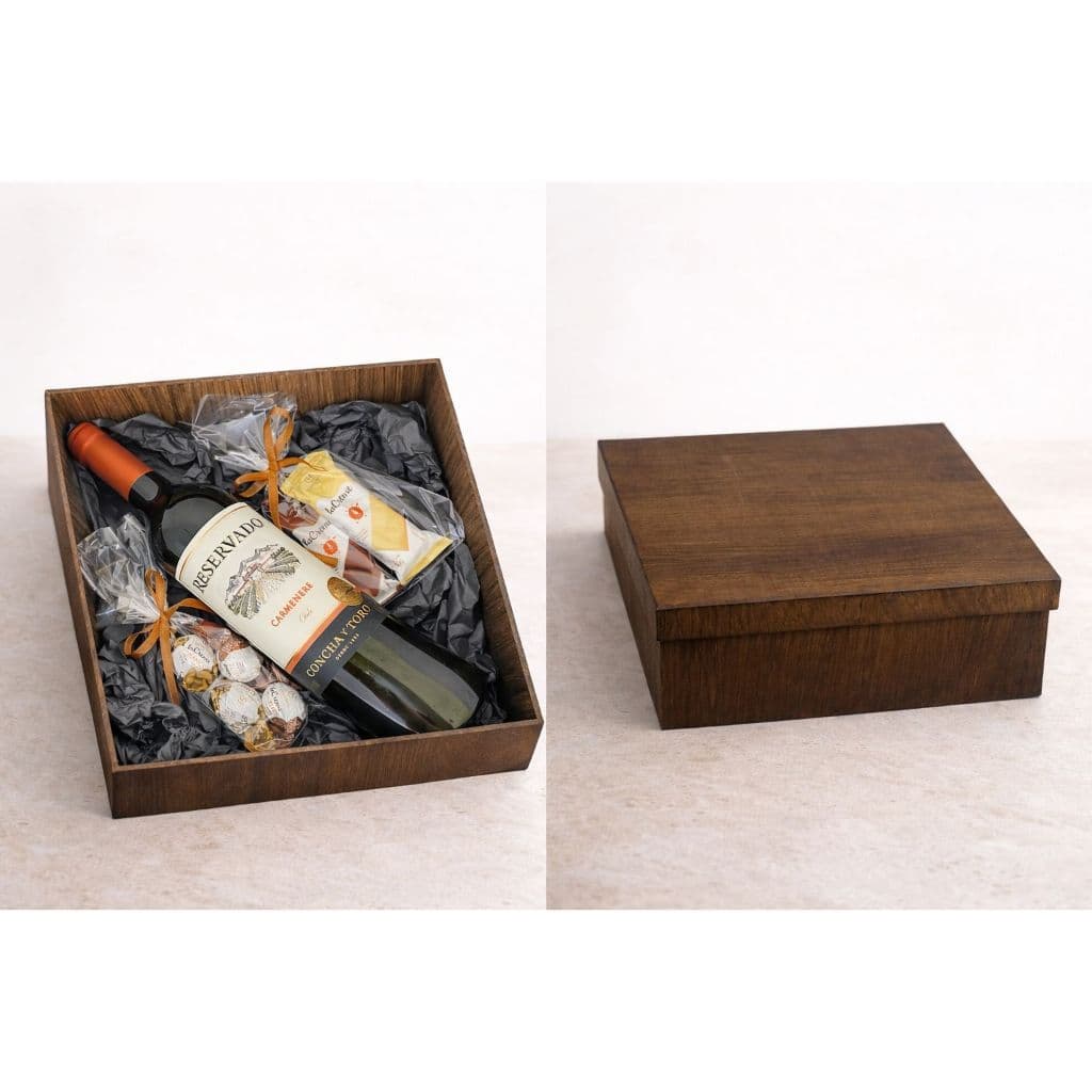 Cesta MDF Chocolates Cacau Show Vinho Reservado Presente