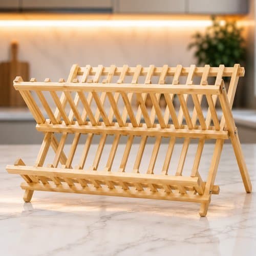 Escorredor Loucas Dobravél 2 Andares Bamboo Organizador Cozinha Compacto Pratico Sustentavel
