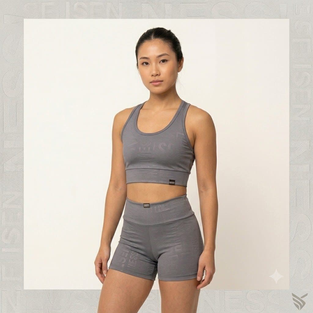 Conjunto Fitness Feminino Cinza Top E Short Treino Academia